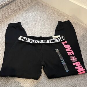 Pink Black Skinny Sweat Pants S